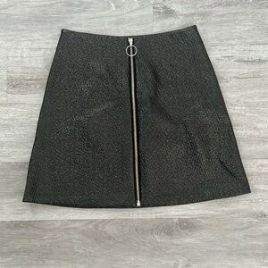 Maje Black Textured Vinyl Zip Front Skirt